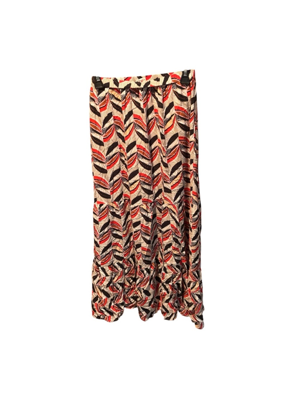 Giorgia Pull On Viscose Midi Skirt Geometric Leaf Pattern